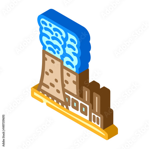 nuclear power plant smoke radioactive pollution isometric icon vector illustration