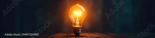 A bright, incandescent lightbulb illuminates the darkness, radiating a powerful beam  Perfect for concepts of ideas, inspiration, innovation, and sudden understanding , electricity, genius