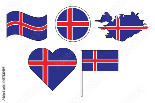 set of badges with flag of Iceland vector illustration