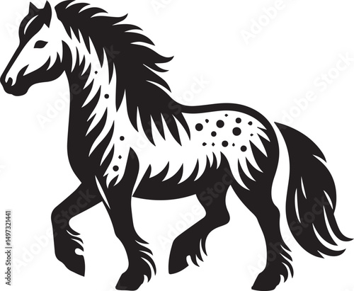 Black and White Berber Horse Vector Illustration – High-Quality Line Art Design