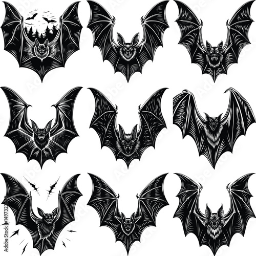 Bat Silhouette Vector Illustration Set