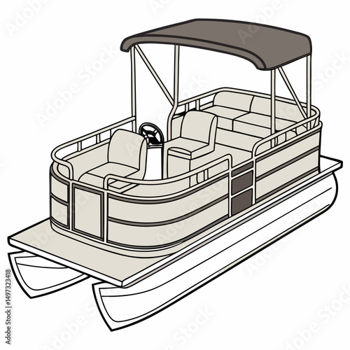 Stylized pontoon boat illustration on white background suitable for recreational boating and watercraft design projects