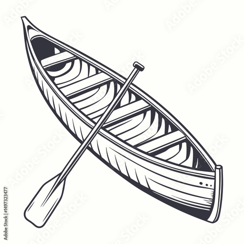 Vector illustration of a canoe and paddle suitable for outdoor recreation design and creative projects