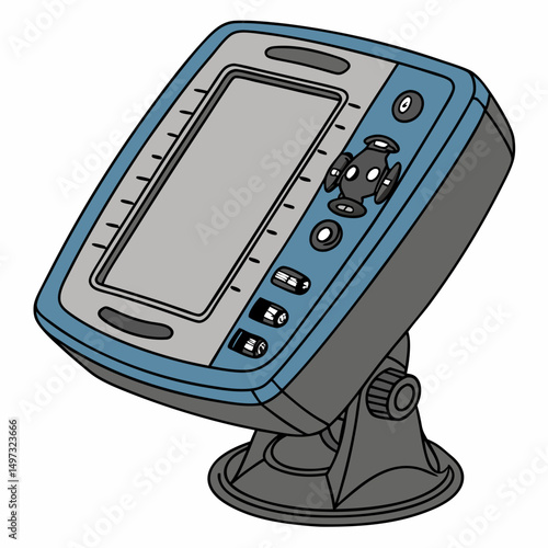Vector illustration of a modern fish finder device with stylized design elements on a white background for fishing related concepts