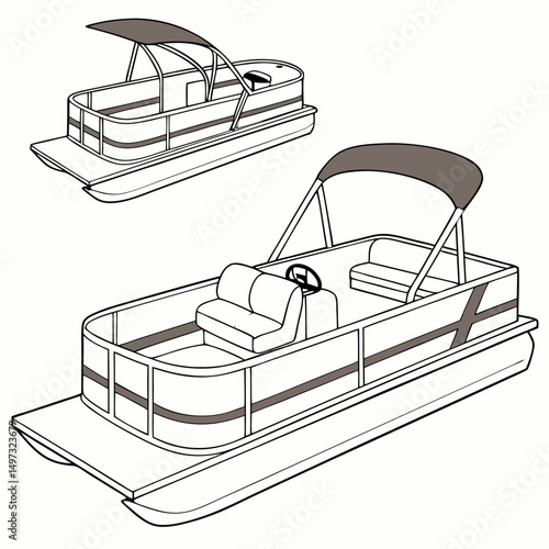 Vector illustration of a pontoon boat with canopy suitable for summer fun and water recreation