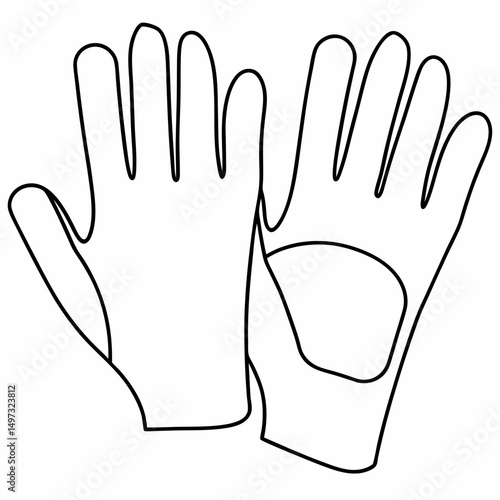 Vector illustration of protective gloves depicted with outlined black strokes showing dexterity and protection for work or safety on transparent background