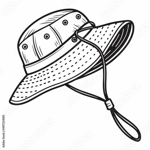 Black and white boonie hat vector illustration suitable for outdoor lifestyle designs and logo projects