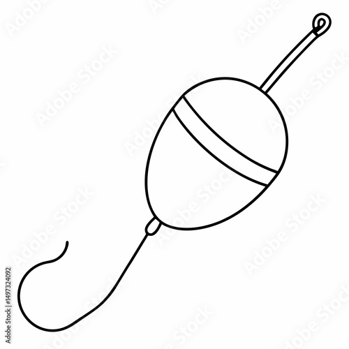 Black and white minimalist illustration of a fishing bobber or float for angling and recreational fishing activities simple outline style