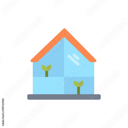 Flat Design Greenhouse Representation with Budding Seedlings and Transparent View