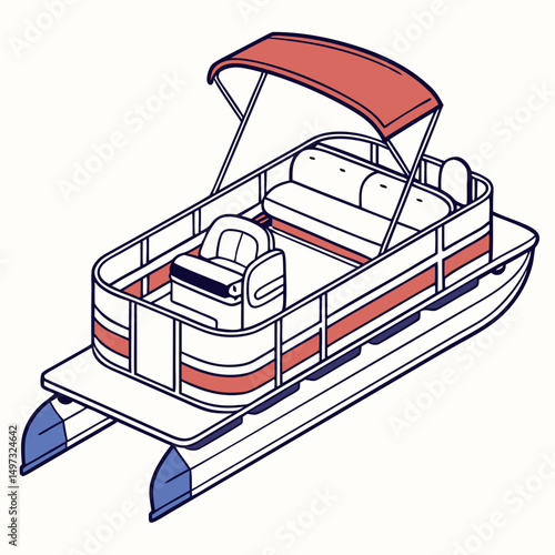 Colorful pontoon boat illustration isolated with transparency suitable for various design concepts and creative projects