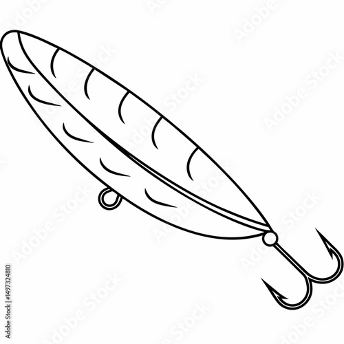 Detailed outline illustration of a fishing lure with two hooks ideal for angling and fishing related design projects