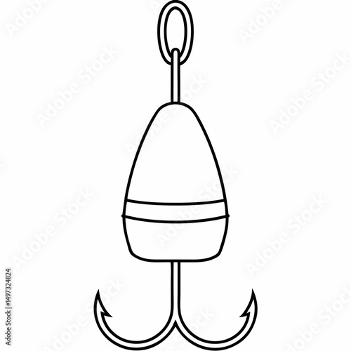 Detailed outline illustration of a fishing float and hook simple angling design element perfect for diverse creative projects