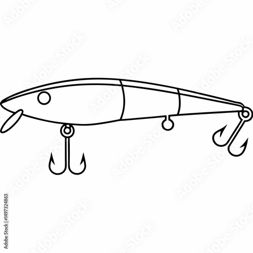 Detailed outlined angling lure illustration perfect for fishing related designs and outdoor recreation concepts in modern black and white style.