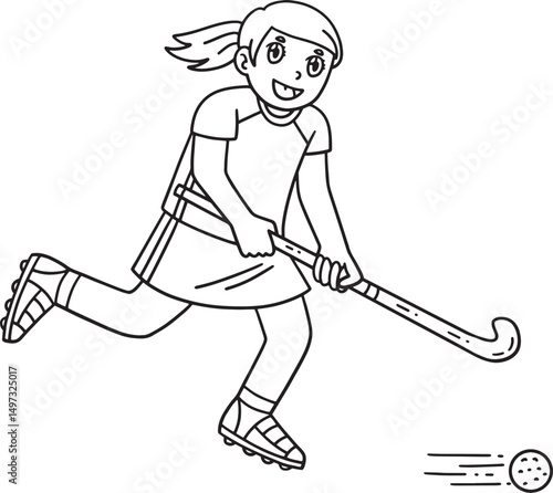 Field Hockey Female Player Chasing Ball Isolated 