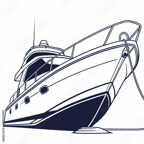 Luxury motor yacht illustration in a modern minimalist style ideal for travel and marine themed designs