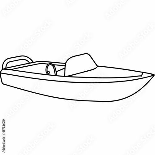 Minimalist outlined vector illustration of a speedboat on a white background ideal for nautical designs and recreational concepts.