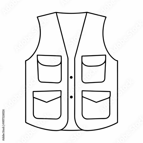 Minimalist outline of a fishing vest with pockets perfect for illustrations and design projects transparent background