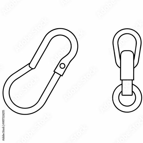 Outline illustrations of metal carabiners displaying a variety of styles suitable for design and safety imagery with clean white space.