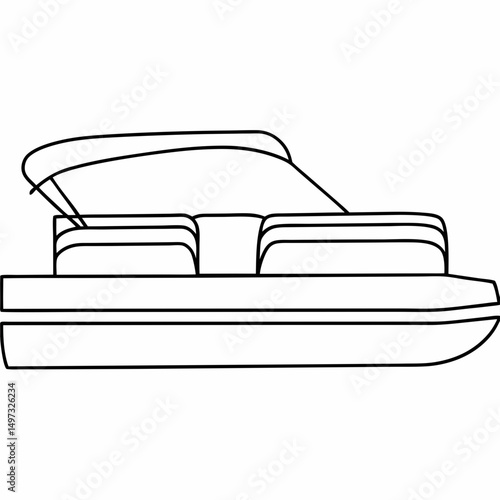 Outline illustration of a pontoon boat perfect for summer water activities and leisure with a transparent background for versatile design use