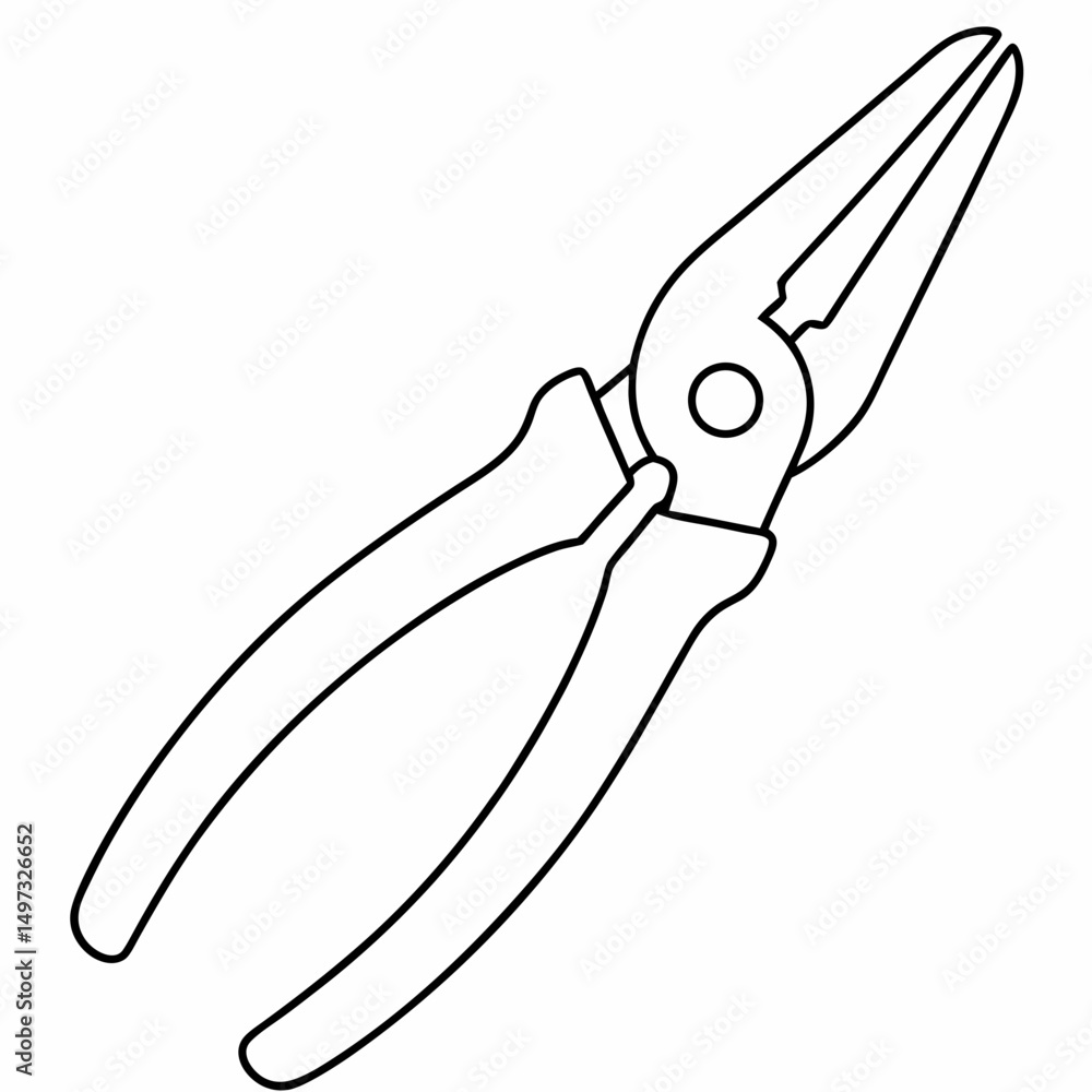 Obraz premium Simple line art illustration of pliers on a white background, suitable for repair and construction projects, offering versatility