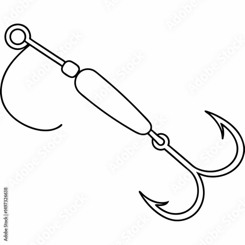 Simple line art illustration of a fishing hook tool isolated on white suitable for recreational and sporting themes