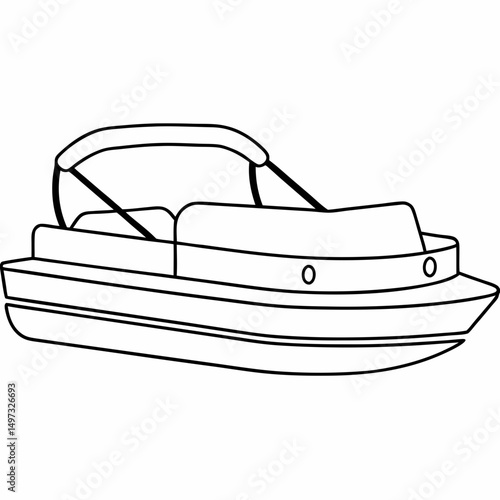 Simple outline drawing of a pontoon boat on white background ready for various design projects with transparency.