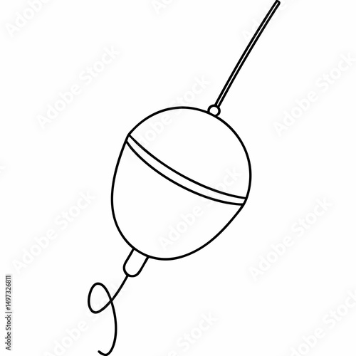 Simplified black outline fishing float illustrative concept for outdoor activities and recreational angling depiction