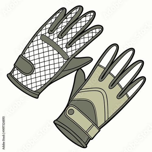 Sporty vector illustration of two grey gloves displayed isolated suitable for design projects