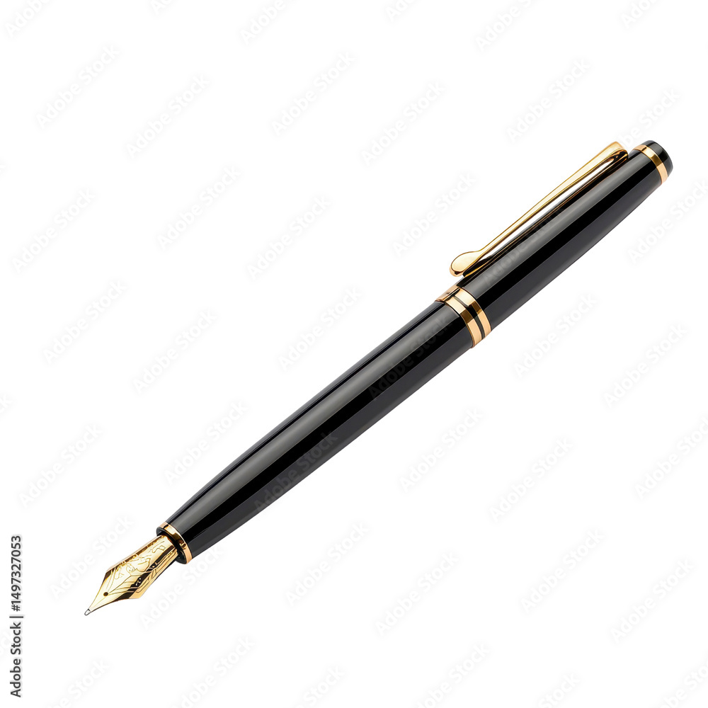 Elegant black pen for professional writing isolated against a transparent background.. Elegant black pen for professional writing isolated against a transparent background..