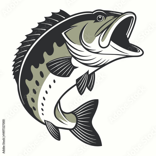 Stylized bass fish illustration transparent design element for fishing and outdoors projects