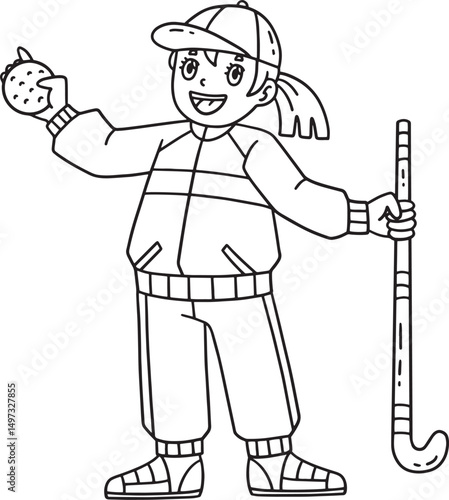 Field Hockey Coach Holding Stick and Ball Isolated