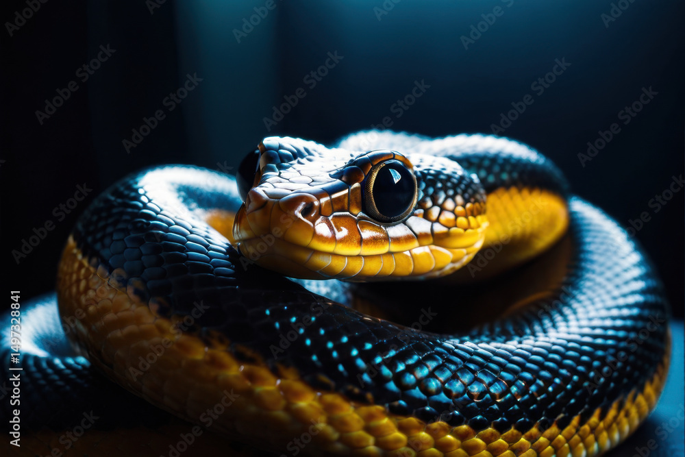 Fototapeta premium A close-up view of a snake coiled around the edge of a table