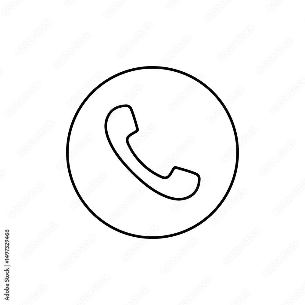 Phone call outline icon on circle line. Telephone, handset communication sign symbol Phone call outline icon on circle line. Telephone, handset communication sign symbol