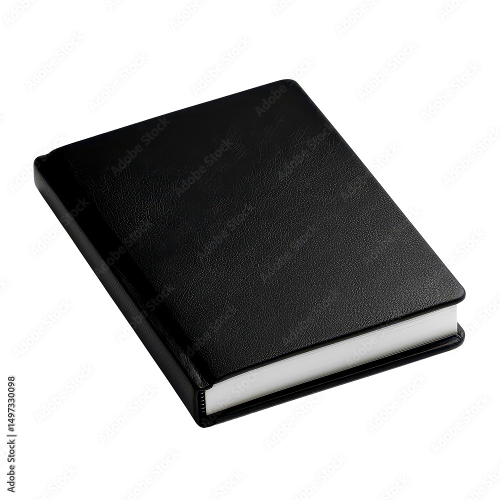 Minimalist black leather notebook for journaling isolated against a transparent background.. Minimalist black leather notebook for journaling isolated against a transparent background..