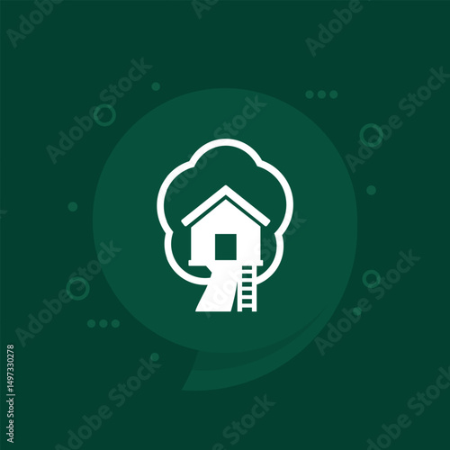 treehouse vector icon, cabin on a tree