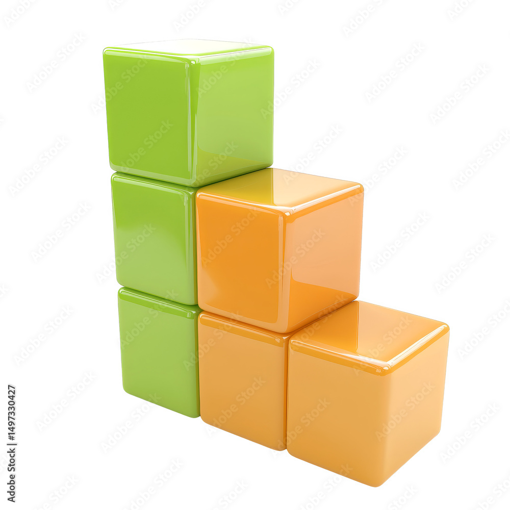 Fototapeta premium Colorful glossy cubes stacked in creative arrangement, symbolizing growth and progress with vibrant colors and shiny surfaces