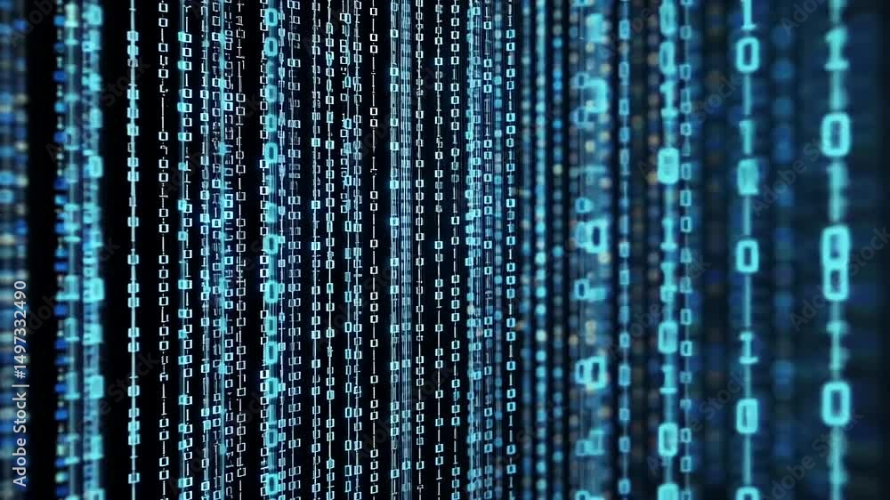 Abstract representation of binary code cascading down a digital screen, symbolizing data flow and technology Abstract representation of binary code cascading down a digital screen, symbolizing data flow and technology