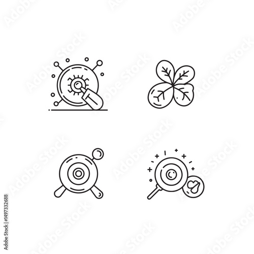 Set of minimalist outline icons representing research targets with data analysis and nature concepts