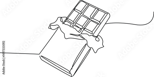Minimalist one line drawing of a chocolate bar, blending simplicity with sweet indulgence in design. Vector Illustration.