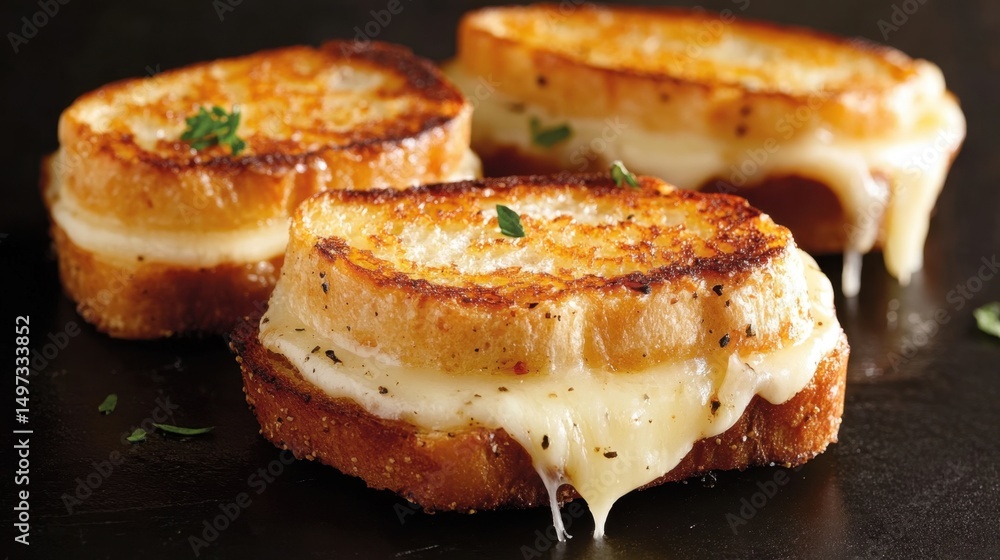 Delicious grilled cheese sandwich with melted cheddar and herbs on rustic bread
