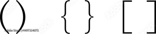 Text brackets icon set. Black quotation marks. Curly braces, double symmetric and angle. Vintage typographic symbol calligraphic quote frame. Doodle, element lettering. Vector for punctuation maths.