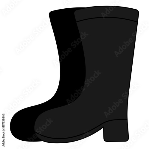 A pair of rubber boots. Silhouette. Special clothing protecting feet from water and dirt. Vector illustration. Isolated on white background. Idea for web design