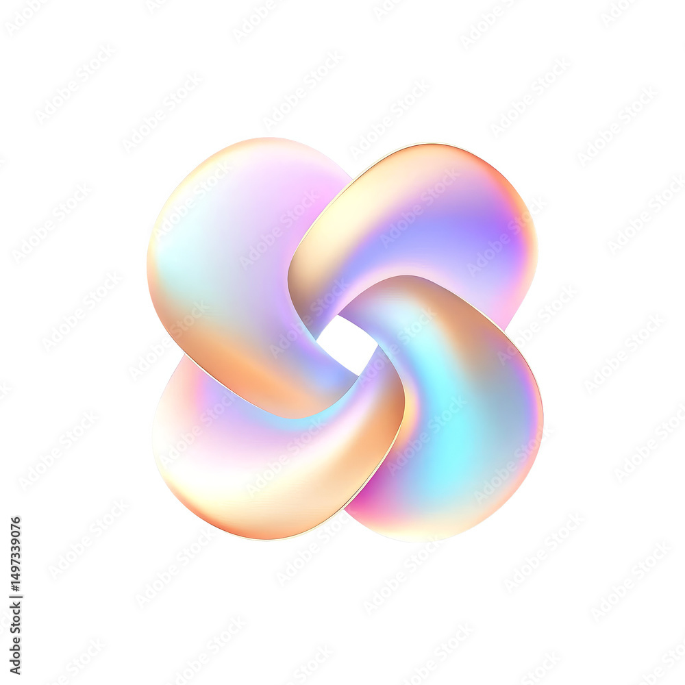 Naklejka premium Colorful abstract twisted shape with smooth iridescent surface featuring pastel hues of pink blue purple and gold creating