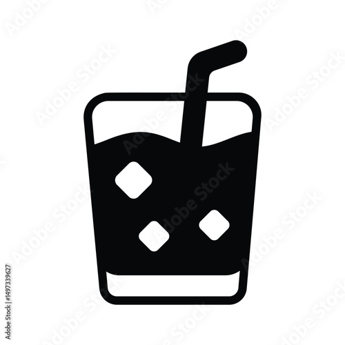 A glyph style icon of refreshing juice glass with straw