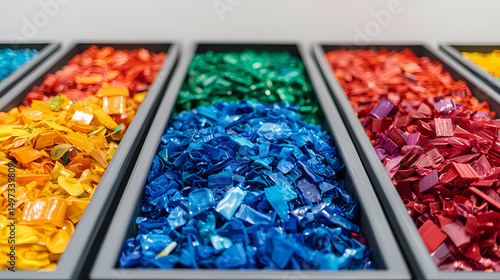 Wallpaper Mural Colorful bins filled with sorted mosaic tiles in yellow, green, blue, and red on display. Torontodigital.ca