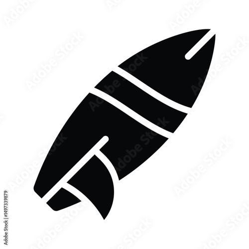 An glyph style icon showing a beach surfboard