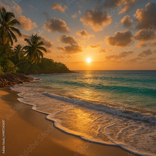 Golden Sunset over Tropical Valley