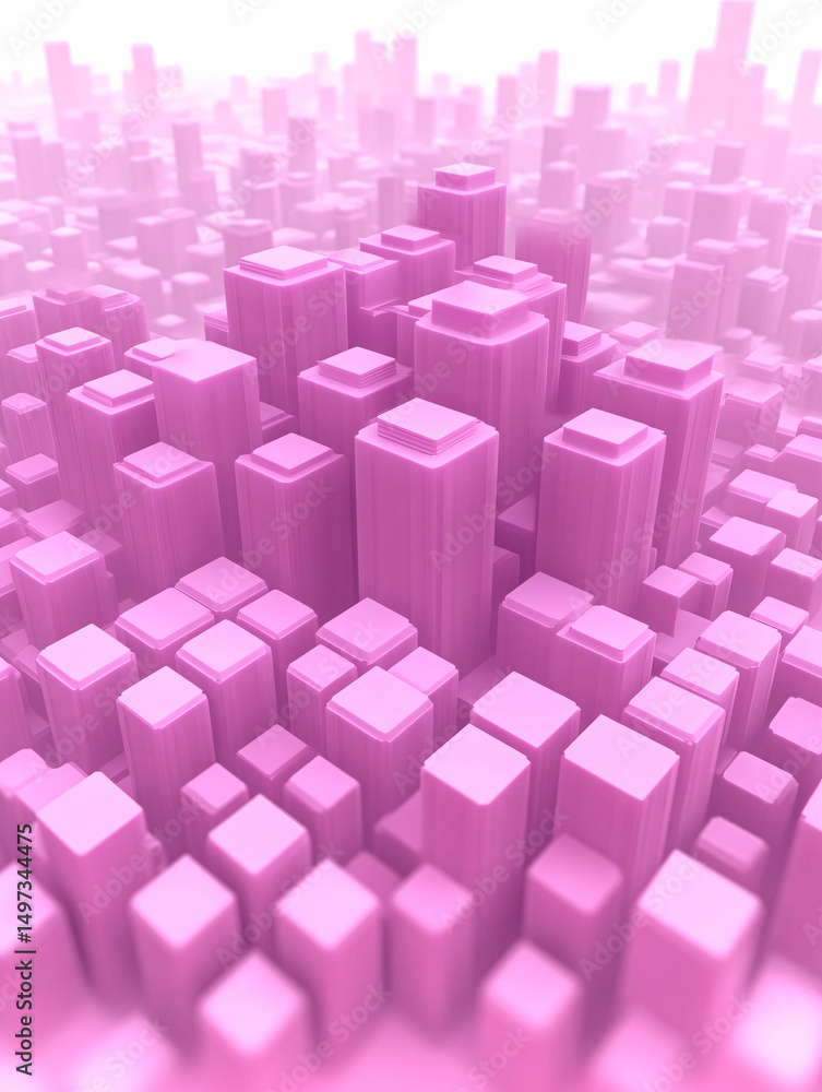 Obraz premium Abstract Cityscape: A mesmerizing abstract depiction of a cityscape, rendered in soft pink hues and geometric precision, creates a sense of depth and urban form. 