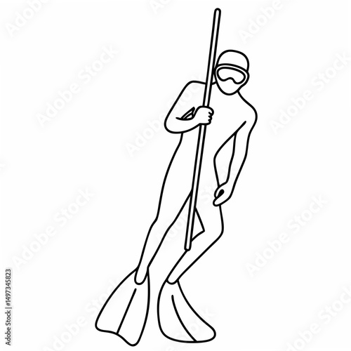 Minimalist illustration of a freediver with spear and fins, perfect for aquatic themed designs and projects.