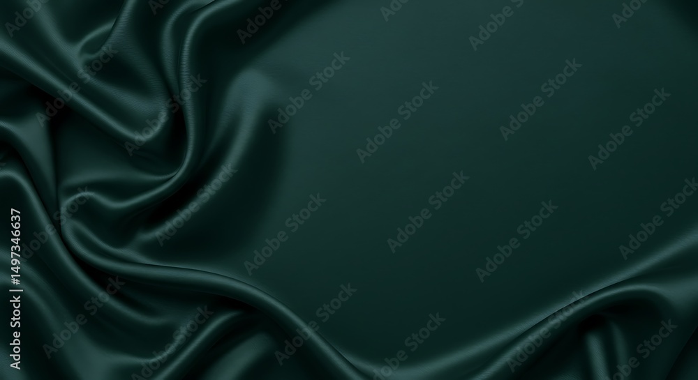 Fototapeta premium Luxurious Silk Satin Drapery Deep Blue Green Elegant Background with Soft Waves.